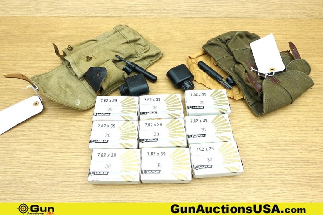 Lapua, Etc. Ammo, Etc. . 270- 7.62x39 Rds of Ammo. Two AK RUSSIAN Mag Holders, with OILER AND TOOL.: Lapua, Etc. Ammo, Etc. . 270- 7.62x39 Rds of Ammo. Two AK RUSSIAN Mag Holders, with OILER AND TOOL. . (77959) (GSCU93)