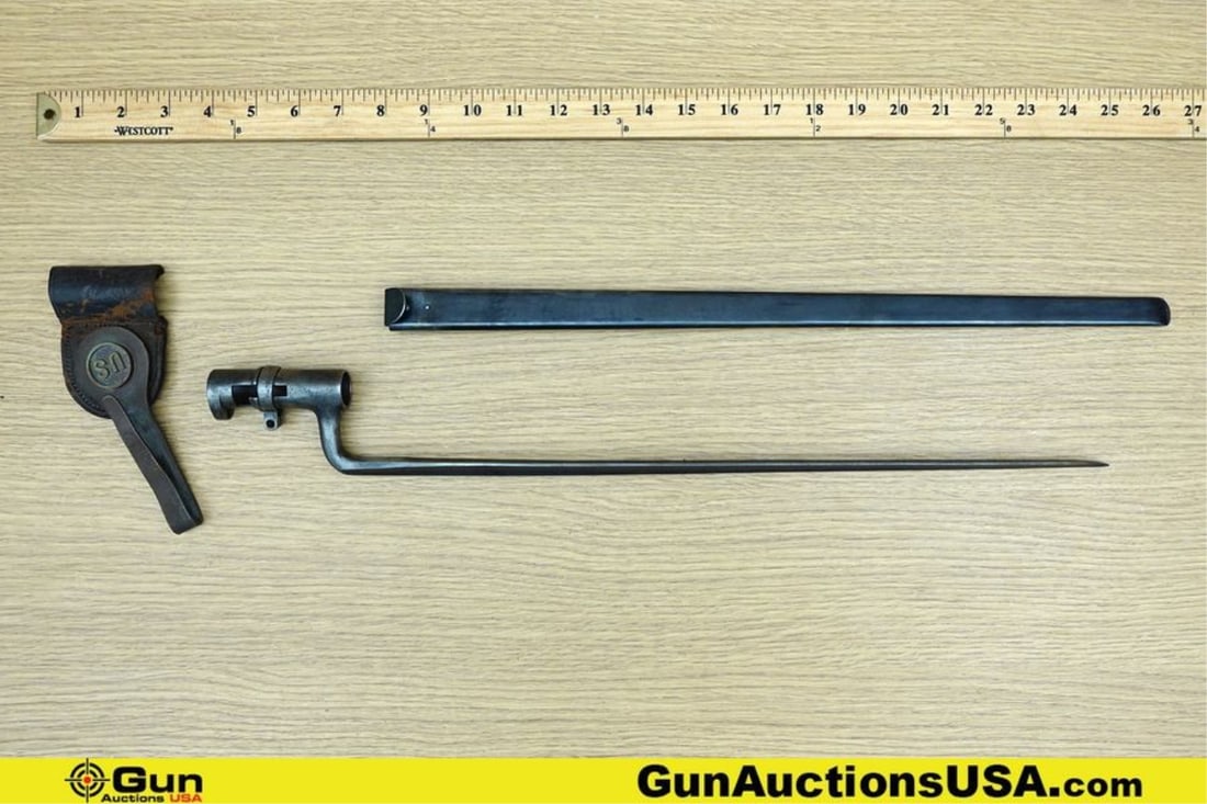 Springfield TRAP DOOR COLLECTOR'S Bayonet, Etc. . Good Condition. M1873 Springfield Trap Door: Springfield TRAP DOOR COLLECTOR'S Bayonet, Etc. . Good Condition. M1873 Springfield Trap Door Bayonet, Scabbard and Damaged Frog. . (77056) (GSCN76)