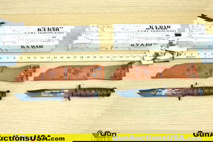 KA-BAR USMC FIGHTING KNIFE Knives. Very Good. One VIETNAM War Memorial Knife with USMC Leather