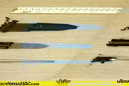 Military Surplus Bayonets. Very Good. One SKS Spike Bayonet, and One FAL Bayonet with Scabbard. .
