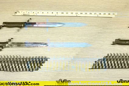 Military Surplus COLLECTOR'S Bayonets, Ammo. Good Condition. Two Bayonets, One 8MM Mauser Label Ball