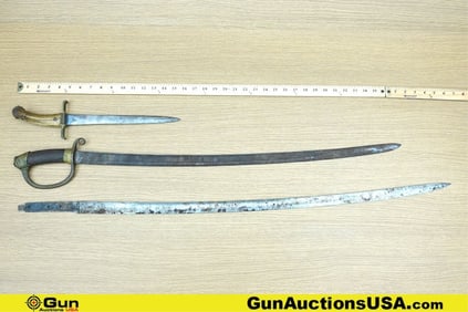 Military Surplus, Etc. Knife, Sabor's. Fair Condition. One Antler Handle Knife, One Sabor and One