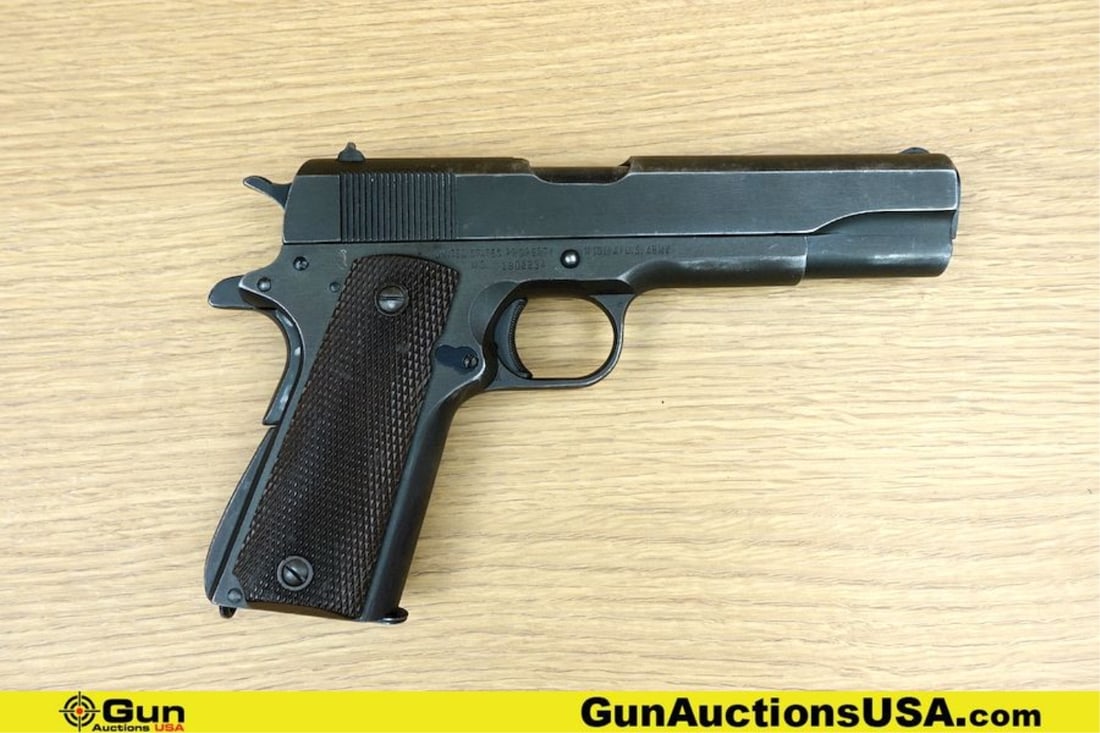 Remington Rand M 1911 A1 .45 AUTO Pistol. Good Condition. 5" Barrel. Shiny Bore, Tight Action Semi: Remington Rand M 1911 A1 .45 AUTO Pistol. Good Condition. 5" Barrel. Shiny Bore, Tight Action Semi Auto Features U.S. PROPERTY MARKED! ORIGINAL FINISH, Single Sided Thumb Safety, Grip Safety, Arched M