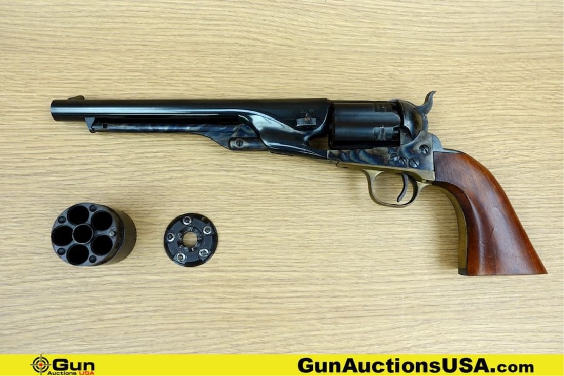 REPLICA ARMS UBERTI .44 Cal. Black Powder/ .45 Conversion Cylinder COLLECTOR'S Revolver. Good: REPLICA ARMS UBERTI .44 Cal. Black Powder/ .45 Conversion Cylinder COLLECTOR'S Revolver. Good condition, Normal Handling Marks, Scattered Spotting and/or Pitting. 8" Barrel. BLACK POWDER Features a Fi