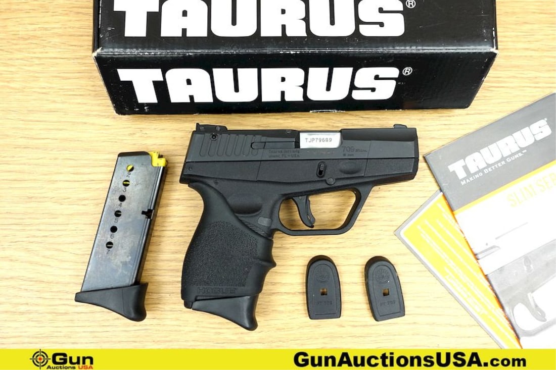 Taurus 709 SLIM 9mm Pistol. Good Condition. 3.25" Barrel. Shiny Bore, Tight Action Semi Auto: Taurus 709 SLIM 9mm Pistol. Good Condition. 3.25" Barrel. Shiny Bore, Tight Action Semi Auto Features Adjustable Rear Sight, Fixed Front Sight, designed for concealed carry, featuring a streamlined pr