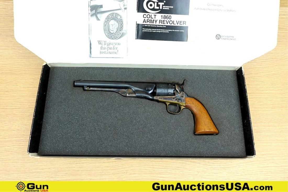 COLT 1860 ARMY .44 Caliber COLLECTOR'S Revolver. Excellent. 8" Barrel. BLACK POWDER ALL MATCHING: COLT 1860 ARMY .44 Caliber COLLECTOR'S Revolver. Excellent. 8" Barrel. BLACK POWDER ALL MATCHING NUMBERS! Features a Fixed Front Sight, Blued Barrel and Engraved 6 Shot Cylinder. CASE HARDENED Hammer