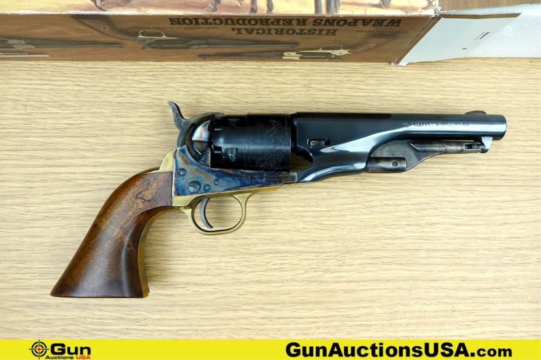 PIETTA COLT ARMY STEEL SHERIFF .44 PERCUSSION Revolver. Good condition, Normal Handling Marks,: PIETTA COLT ARMY STEEL SHERIFF .44 PERCUSSION Revolver. Good condition, Normal Handling Marks, Scattered Spotting and/or Pitting. 5 3/8" Barrel. BLACK POWDER Features a Fixed Front Sight, Blued Barrel