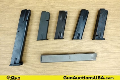 Beretta, Etc. 9MM, Etc. Magazines. Good Condition. Four Assorted Magazines and Two Assorted Stick
