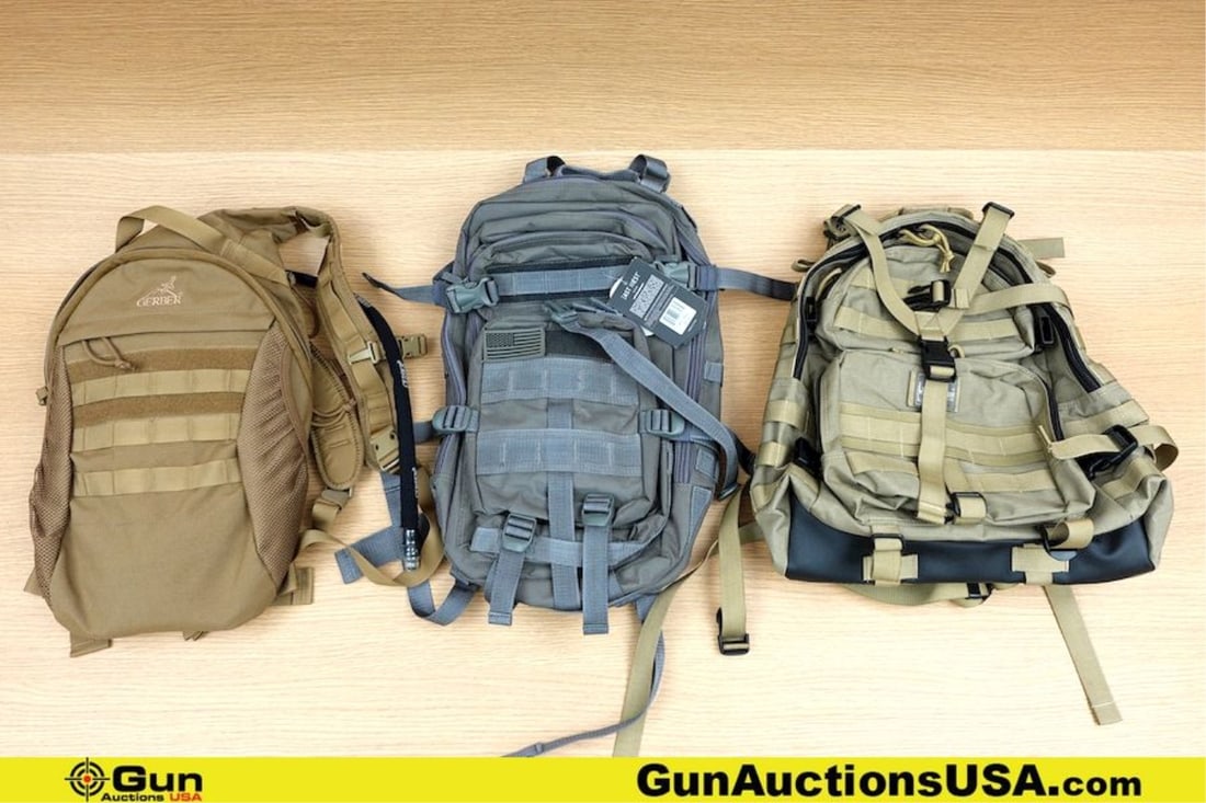 Maxpedition, Gerber, East West Tactical Back Packs. Excellent. One East West Grey Tactical Back: Maxpedition, Gerber, East West Tactical Back Packs. Excellent. One East West Grey Tactical Back Pack, One Maxpedition Green Tactical Back Pack and One Gerber Back Pack with a Hydration Bladder. . (779