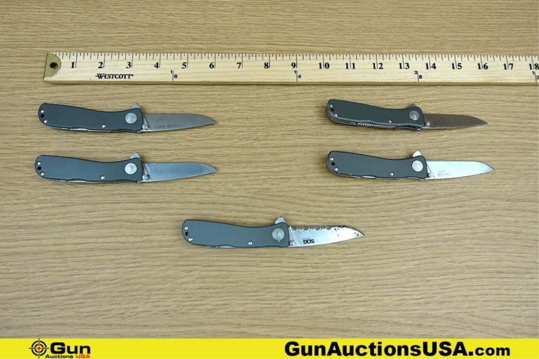 SOG Knives . Good Condition. Five Folding Pocket Knives. . (78379) (GSCM65): SOG Knives . Good Condition. Five Folding Pocket Knives. . (78379) (GSCM65)