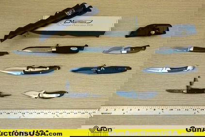 Marttini, Elite Tactical, etc Knives. Lot of 8 Knives, 6 Folding, 2 Fixed Blade Knives. Marttiini is