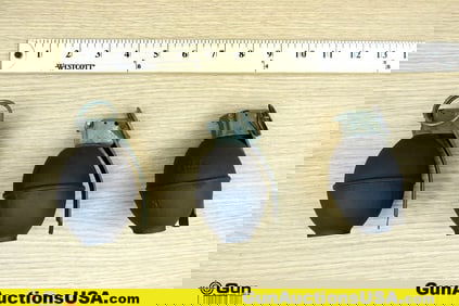 Military Surplus COLLECTOR'S INERT GRENADES. Excellent. Three INERT GRENDADES with RFX55 STAMPED,