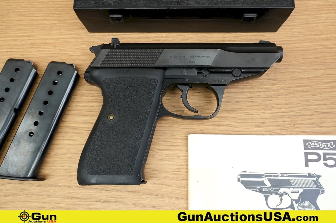 WALTHER P5 9mm VERY COLLECTIBLE Pistol. Very Good. 3.5" Barrel. Shiny Bore, Tight Action Semi Auto: WALTHER P5 9mm VERY COLLECTIBLE Pistol. Very Good. 3.5" Barrel. Shiny Bore, Tight Action Semi Auto Features a Left Hand Eject, Fixed Front Sight, Drift Adjustable Rear Sight, Blued Slide with Polished