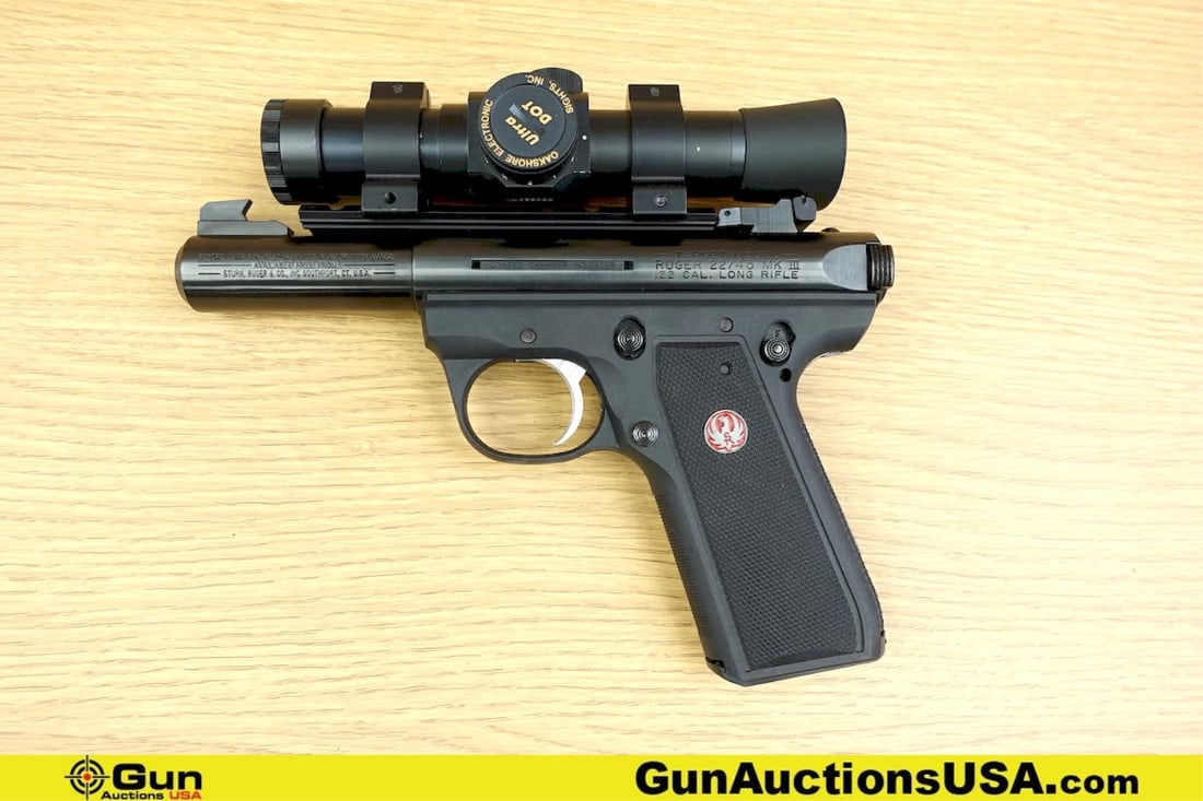 RUGER 22/45 MK III TARGET MODEL .22 LR TARGET Pistol. Excellent. 4" Barrel. Shiny Bore, Tight Action: RUGER 22/45 MK III TARGET MODEL .22 LR TARGET Pistol. Excellent. 4" Barrel. Shiny Bore, Tight Action Semi Auto WOW! Very Cool TARGET Pistol with Front and Rear Target Sights, Checkered Polymer Frame, 