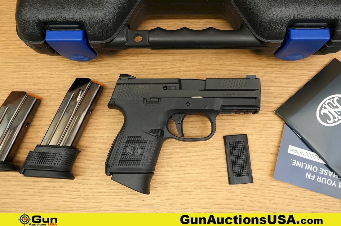 FN FNS-9C 9mm UNFIRED Pistol. Like New. 3.5" Barrel. Semi Auto Features Drift Adjustable Tritium: FN FNS-9C 9mm UNFIRED Pistol. Like New. 3.5" Barrel. Semi Auto Features Drift Adjustable Tritium Front and Rear Sight, Rear and Front Cocking Serrations, SA Only Striker Fired Trigger, Polymer Frame w