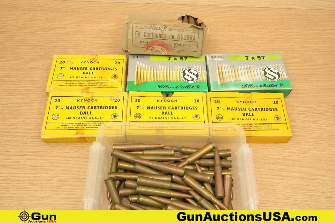 S&B, Kynoch, Etc. 7 MM MAUSER Ammo. Approx. 190 Rds of Assorted 7MM Mauser. . (79083) (GSCU61): S&B, Kynoch, Etc. 7 MM MAUSER Ammo. Approx. 190 Rds of Assorted 7MM Mauser. . (79083) (GSCU61)