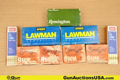 Shooters Supply, Remington, Speer, Etc. .22LR. .38 Special, .45 AUTO, 9MM Ammo. Approx. 550 Rds in