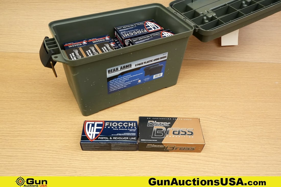 Fiocchi, Blazer, Etc. 9MM Ammo. Approx. 1000 Rds of Assorted 9MM. Includes Polymer Ammo Can. .: Fiocchi, Blazer, Etc. 9MM Ammo. Approx. 1000 Rds of Assorted 9MM. Includes Polymer Ammo Can. . (78965) (GSCV30)