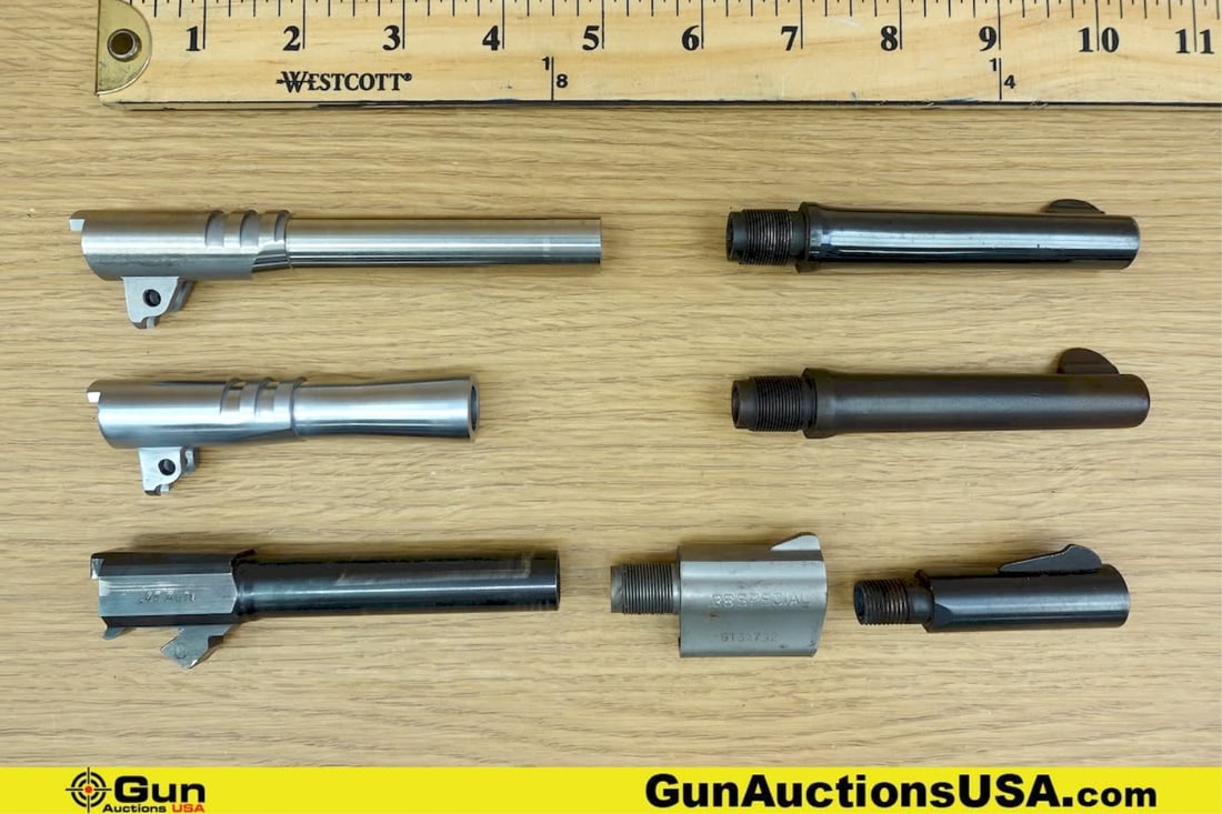 Colt, Taurus, H&R, Etc. Barrels. Good Condition. Seven Gun Barrels; One Colt Police Detective 4" .38: Colt, Taurus, H&R, Etc. Barrels. Good Condition. Seven Gun Barrels; One Colt Police Detective 4" .38 Special Barrel. One Taurus 2" .38 Special Barrel. One H&R .32 S&W 2.5" Barrel. One Sig .45 AUTO, 4.