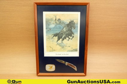 Dan Smith COLLECTOR'S Print, Knife, Belt Buckle. Excellent. "The Hostiles" Print By Dan Smith. 1148