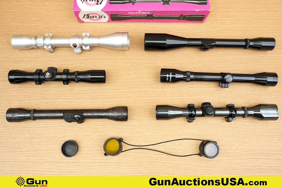 Simmons, Bushnell, Weaver, Tasco Fullfield, K4-W, Etc Scopes. Good Condition. Six Assorted Rifle: Simmons, Bushnell, Weaver, Tasco Fullfield, K4-W, Etc Scopes. Good Condition. Six Assorted Rifle Scopes.. (79889) (GSCO18)