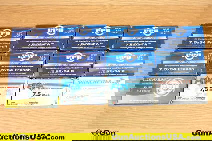 PPU, Winchester, FOM 7.62x54r, 7.65x54, 7.5 MAS Ammo. 224 Rds in total; 130 rds. of 7.62x54r. 55 Rds