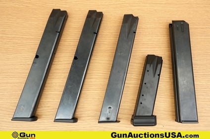 Sig, ProMag, Etc P226, 92, Colt SMG 9 MM Magazines. Very Good. Five Total Magazines; One P226 20 Rd