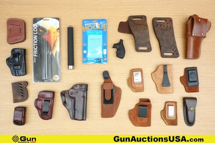 Hogue, ASP, Etc Accessories. Good Condition. Sixteen Assorted Pistol and Revolver Holsters, One
