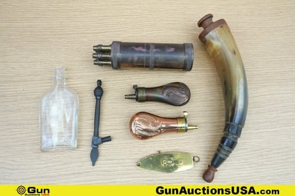 U.S. Surplus, etc. COLLECTOR'S Powder REAL HORN, etc. . Very Good. Assorted Black Powder Accessories