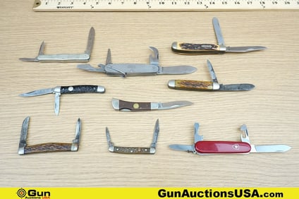 U.S. Surplus, Victorinox, Schrade, Etc Knives. Good Condition. Eight Assorted Folding Knives in