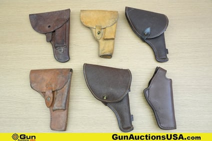 Russian Surplus, Etc. Holsters. Very Good. Six Leather Holsters, Two Nagant/Tokarev Holsters, Three