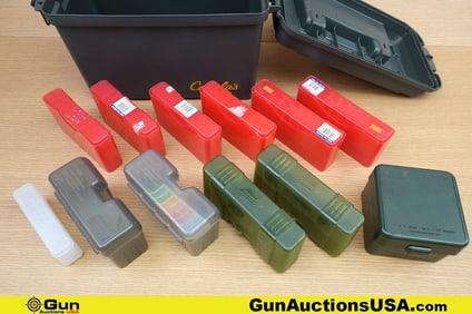 Plano, Case Guard, MTM, Etc Reloading Supp.. Twelve Cartridge Organizers and One Large Polymer Ammo