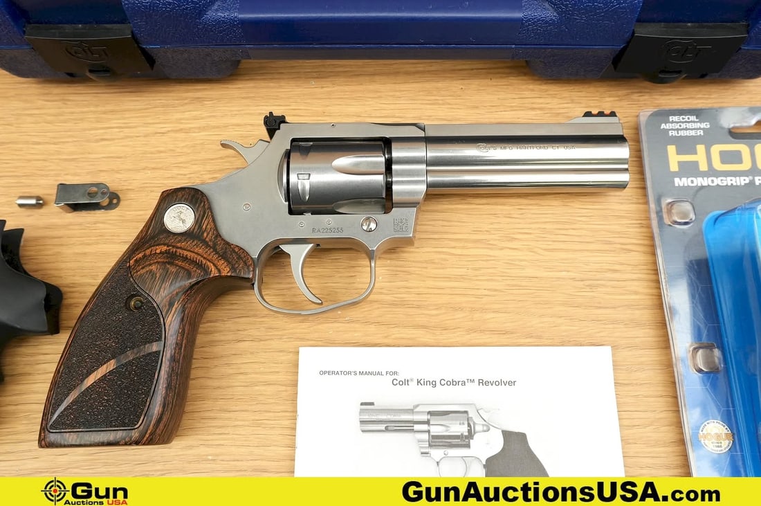 COLT'S MFG. KING COBRA .357 MAGNUM SNAKE GUN Revolver. Excellent. 4.25" Barrel. Shiny Bore, Tight: COLT'S MFG. KING COBRA .357 MAGNUM SNAKE GUN Revolver. Excellent. 4.25" Barrel. Shiny Bore, Tight Action A formidable steel Serpent, with Removable Fiberoptic Front Sight, Target Adjustable Rear Sight