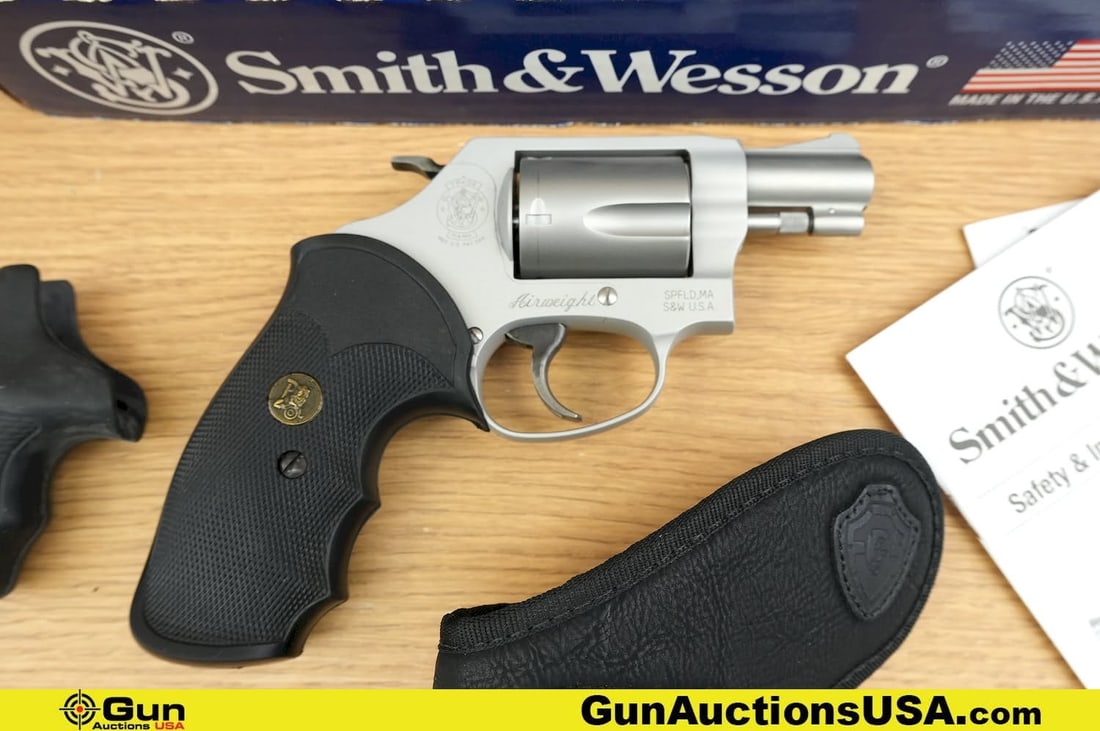 S&W 637-2 AIRWEIGHT .38 S&W SPL+P Revolver. Very Good. 1 7/8" Barrel. Shiny Bore, Tight Action Fixed: S&W 637-2 AIRWEIGHT .38 S&W SPL+P Revolver. Very Good. 1 7/8" Barrel. Shiny Bore, Tight Action Fixed Serrated Front Sight, Trench Style Rear Sight, Stainless Barrel, with a Five Shot Fluted Cylinder.