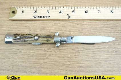 ROSTFREI STILETTO Knife. Very Good. One 1962-1968 Auto-Switch Blade Knife with Stag Handle. 3"