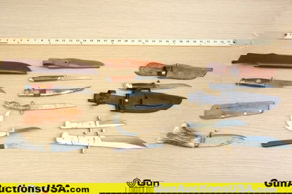 Timber Rattler, Cavalier, Etc. Knives. Good Condition. Nine Assorted Fixed Blade Knives with Seven