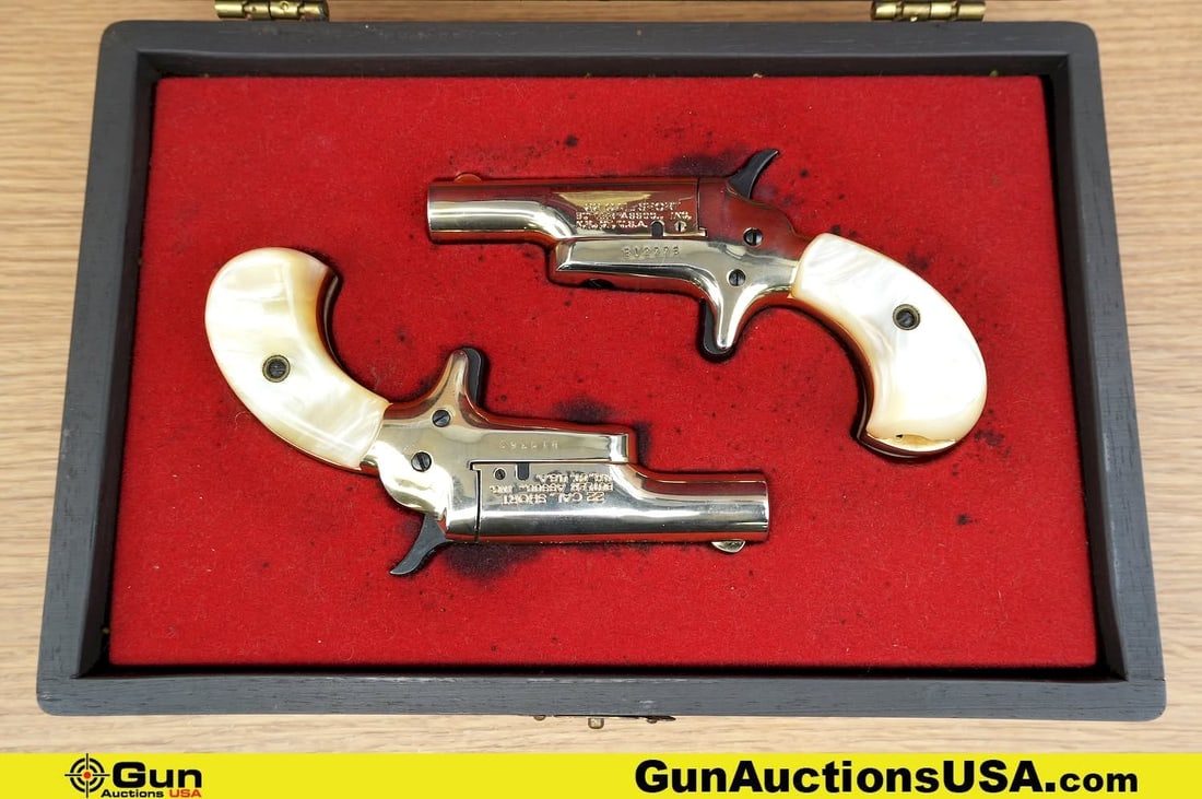 BUTLER DERRINGERS .22 Short Pistols. Very Good. 2 3/8" Barrel. Shiny Bores, Tight Action Derringer: BUTLER DERRINGERS .22 Short Pistols. Very Good. 2 3/8" Barrel. Shiny Bores, Tight Action Derringer Single Shot A Brace of Very Nice Derringers, With Gold Brushed Finish, Fixed Front Sight, SA Only Ham