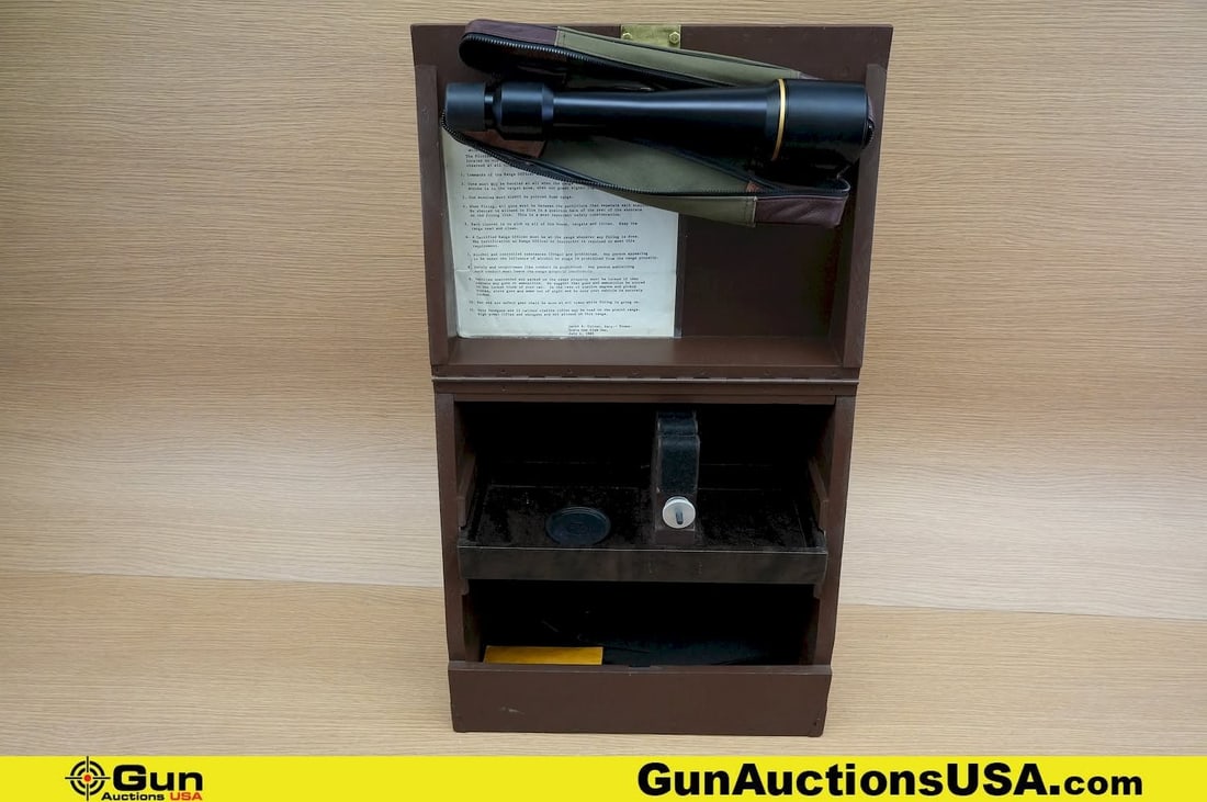 Leupold, Etc. Spotting Scope, Etc. Very Good. Leupold 20x60 Spotting Scope with a Bullseye Pistol: Leupold, Etc. Spotting Scope, Etc. Very Good. Leupold 20x60 Spotting Scope with a Bullseye Pistol Wood Box. (81748) (GSCQ70).