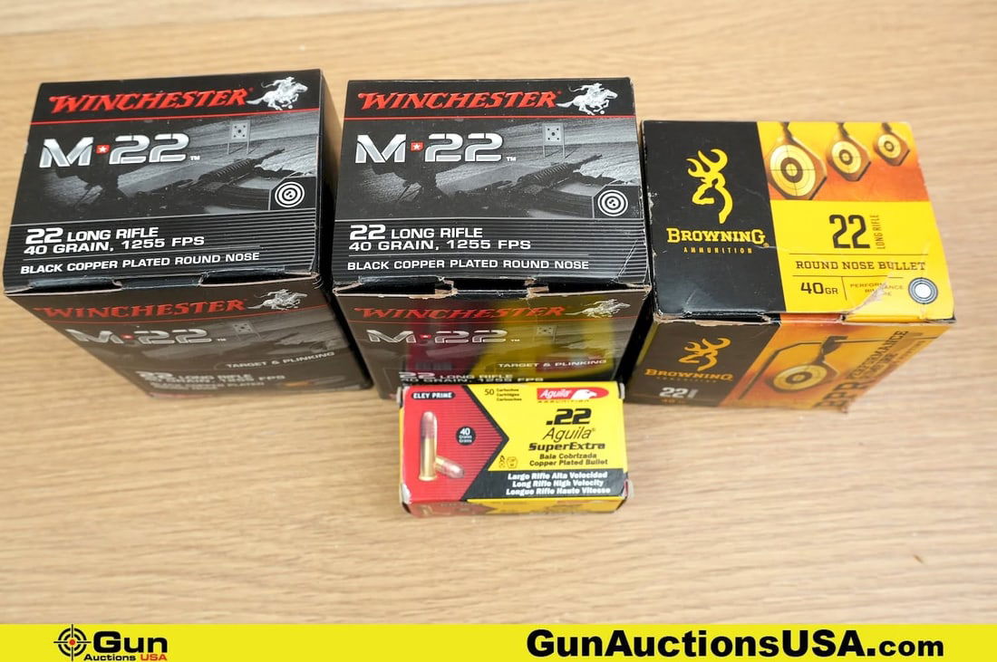 Winchester, Aquila, Browning .22LR Ammo. Approx. 900 Rds. . (80904) (GSCU40): Winchester, Aquila, Browning .22LR Ammo. Approx. 900 Rds. . (80904) (GSCU40)