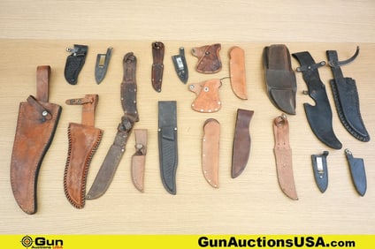 Assorted Sheaths. Good Condition. Approx. 20 Assorted Leather Knife Sheaths. . (80999) (GSCO94)