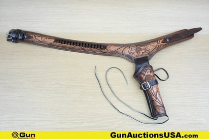 Belt,Holster - Excellent One Western Style, Leather Belt, Gun Rig with Holster, Size 38- 45. .