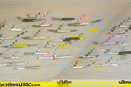 Swiss, RR, Solingen, Etc. Knives. Very Good. Approx. 28 Folding Pocket Knives. . (80680) (GSCM34)