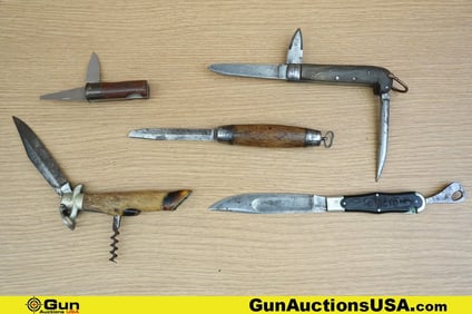 Winchester, George Wostenholm, Etc. Knives. Good Condition. One Marbles Safety Knife, and Four