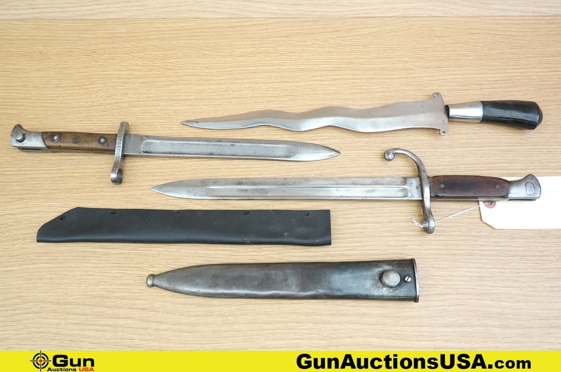 German Surplus, Turkish Surplus, Etc. Daggar, Bayonet, Etc. . Good Condition. One Kris 12" Daggar,: German Surplus, Turkish Surplus, Etc. Daggar, Bayonet, Etc. . Good Condition. One Kris 12" Daggar, Philippine Style with Rosewood Handle. One Mauser Style Bayonet, with Kydex Sheath. One Turkish M1935