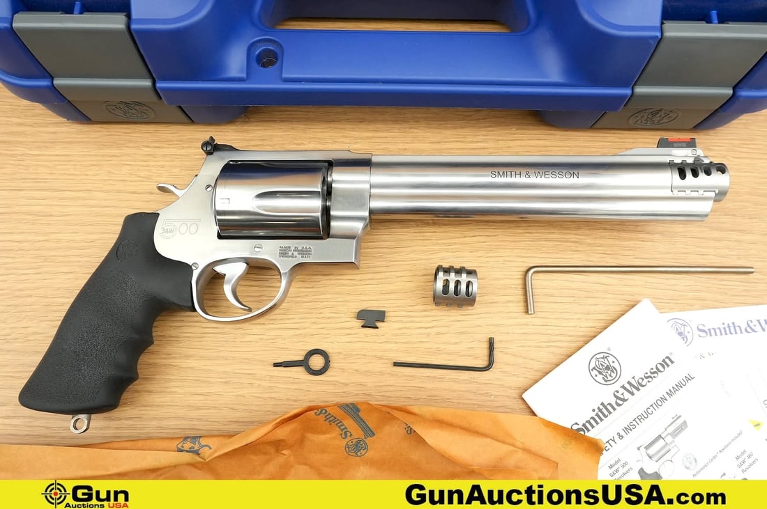 S&W 500 MAGNUM Revolver. Very Good. 8.25" Barrel. Shiny Bore, Tight Action Unleash thunder in your: S&W 500 MAGNUM Revolver. Very Good. 8.25" Barrel. Shiny Bore, Tight Action Unleash thunder in your palm with this five-shot titan, delivering jaw-dropping power and precision. For those who believe re