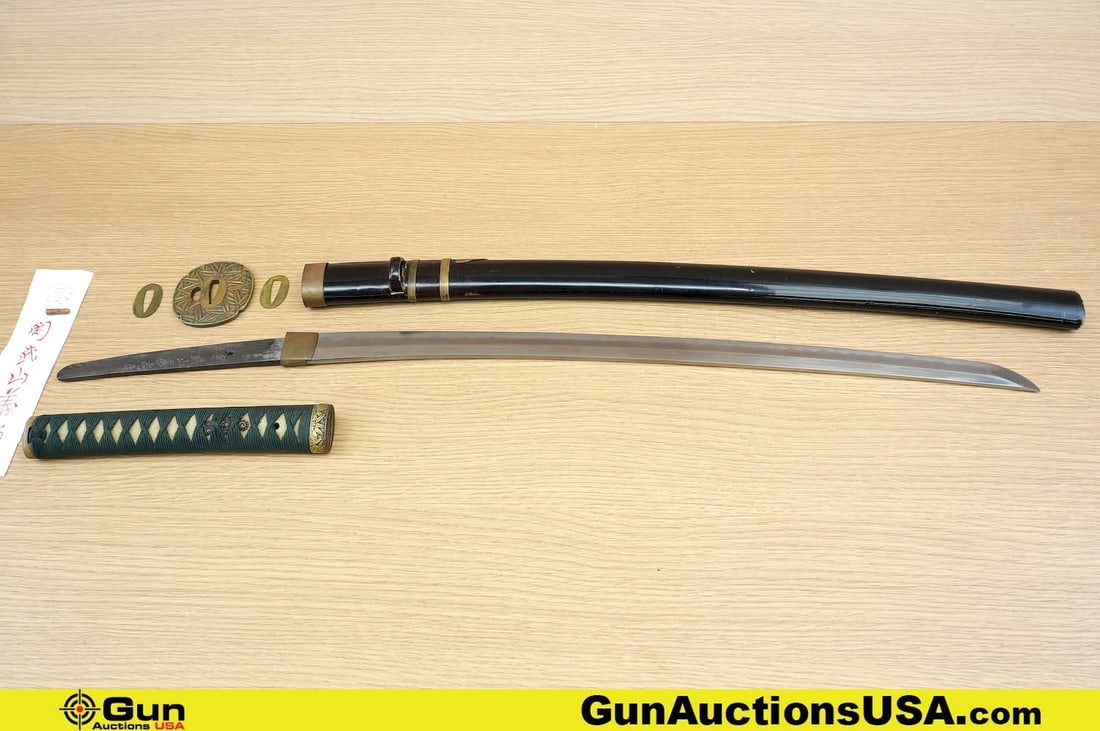 Takeyama Yoshinao of Seki Imperial Japanese Army Gunto MILITARY COLLECTOR'S KATANA Officer's Sword.: Takeyama Yoshinao of Seki Imperial Japanese Army Gunto MILITARY COLLECTOR'S KATANA Officer's Sword. Very Good. An ELEGANT SHOWA Era Non-Traditionally Hand-Forged BATTLE READY Gunto Designed for EXCEPT