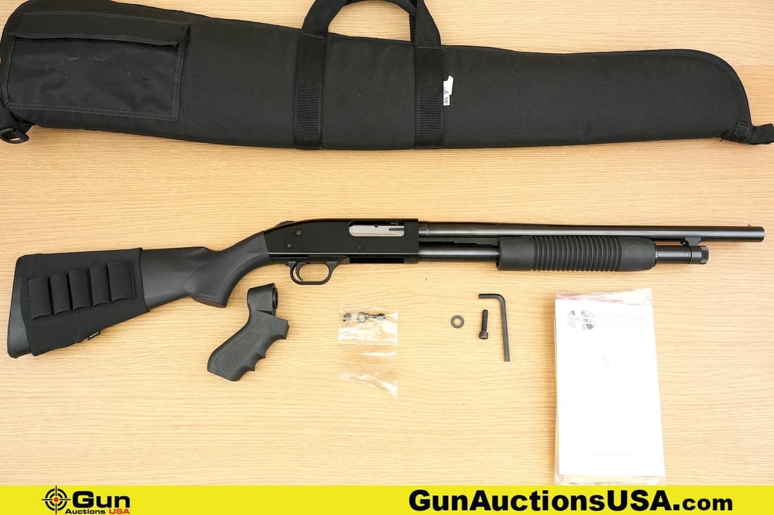 Mossberg 500 12 ga. APPEARS UNFIRED Shotgun. Excellent. 18.5" Barrel. Shiny Bore, Tight Action Pump: Mossberg 500 12 ga. APPEARS UNFIRED Shotgun. Excellent. 18.5" Barrel. Shiny Bore, Tight Action Pump Action Features a Brass Bead Front Sight, Receiver Drilled and Tapped for Accessory Rail, with a Bru