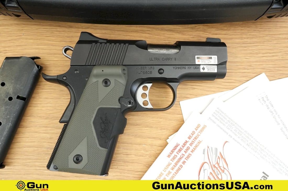 Kimber ULTRA CARRY II .45 ACP Pistol. Very Good. 3 1/8" Barrel. Shiny Bore, Tight Action Semi Auto A: Kimber ULTRA CARRY II .45 ACP Pistol. Very Good. 3 1/8" Barrel. Shiny Bore, Tight Action Semi Auto A compact powerhouse, this .45 ACP packs a punch in a sleek frame, Drift Adjustable White Dot front a
