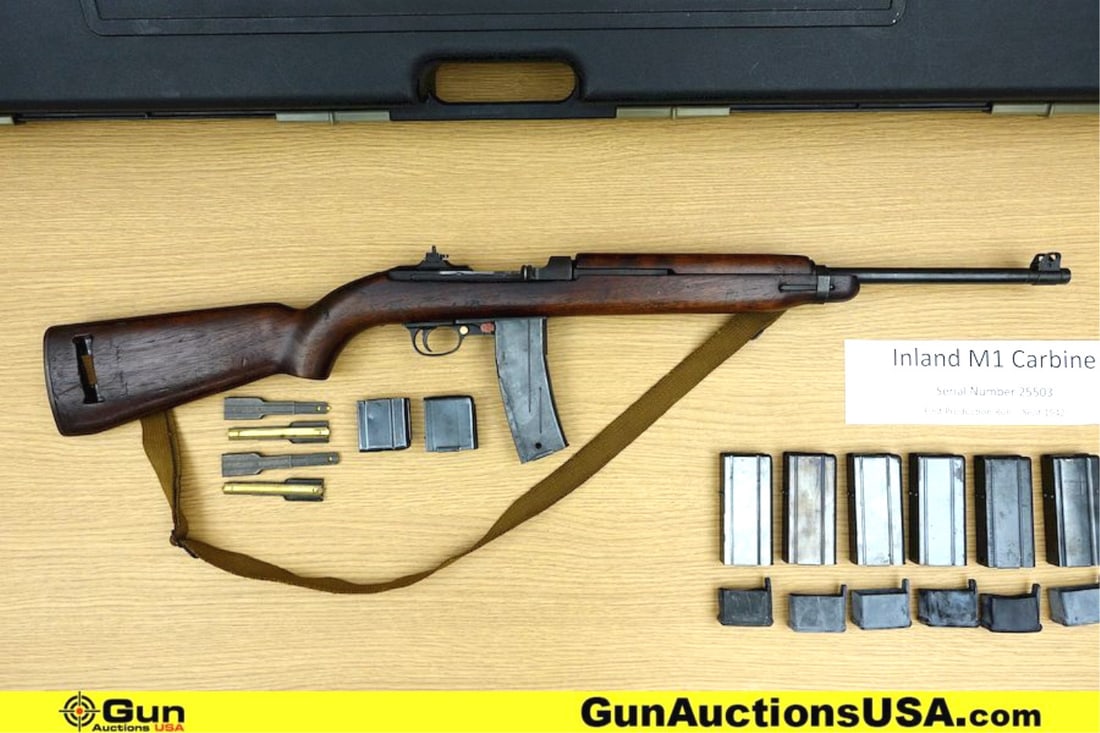 INLAND DIV. of GENERAL MOTORS M1 .30 Cal. FIRST PRODUCTION M1 CARBINE Rifle. Good condition, Normal: INLAND DIV. of GENERAL MOTORS M1 .30 Cal. FIRST PRODUCTION M1 CARBINE Rifle. Good condition, Normal Handling Marks, Scattered Spotting and/or Pitting. 18" Barrel. Shiny Bore, Tight Action Semi Auto Do