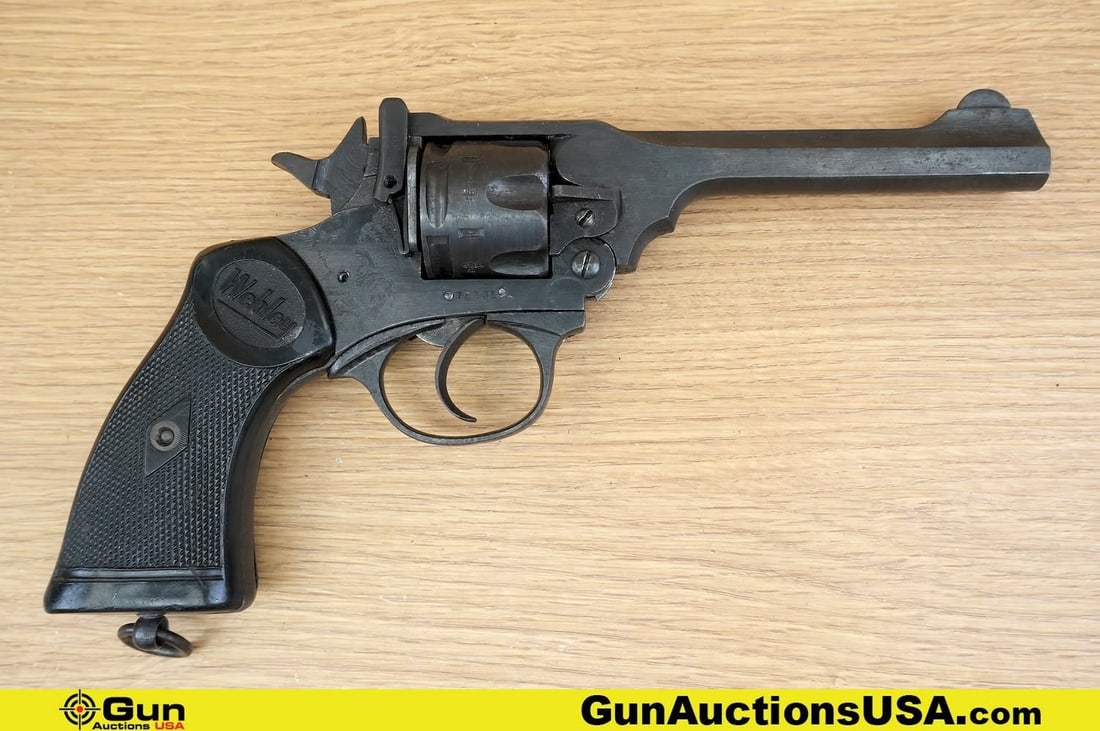 WEBLEY & SCOTT LTD. MARK IV .38 Cal. Revolver. Needs Repair. 4 7/8" Barrel. Features BRITISH PROOFS: WEBLEY & SCOTT LTD. MARK IV .38 Cal. Revolver. Needs Repair. 4 7/8" Barrel. Features BRITISH PROOFS Throughout, WAR FINISH STAMPED on Left side of Receiver. Fixed Front and Rear Sight, Brushed Blued C